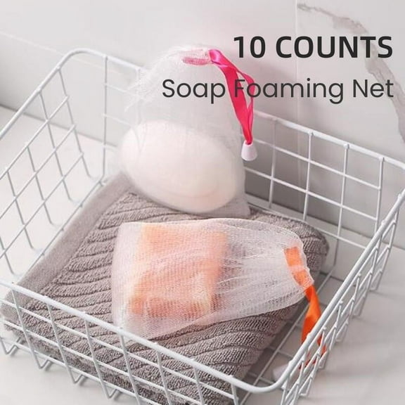 10 Counts Exfoliating Mesh Soap Bag Foaming Net, White Pouch with Drawstring for Bath ShowerScrub Cleansing Soap Bubble Mesh Bags sponge baby natural sponge Face Cleansing Foaming Nets