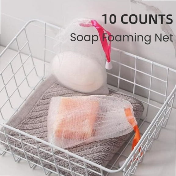10 Counts Exfoliating Mesh Soap Bag Foaming Net, White Pouch with Drawstring for Bath ShowerScrub Cleansing Soap Bubble Mesh Bags sponge baby natural sponge Face Cleansing Foaming Nets
