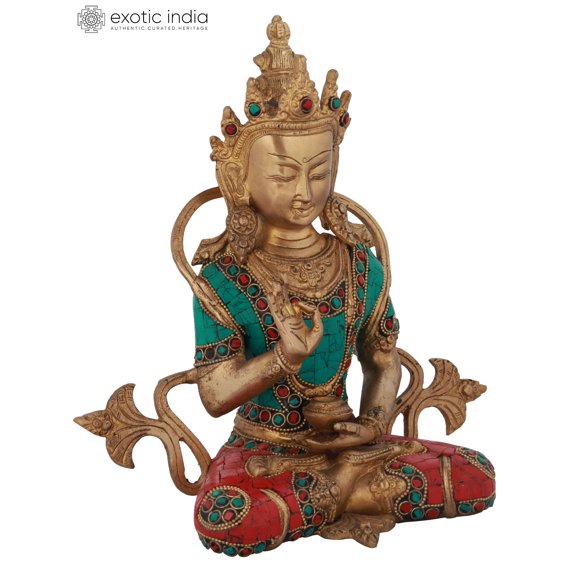 10" Crowned Buddha in Preaching Mudra-Tibetan Buddhist Deity In Brass | Handmade | Made In India