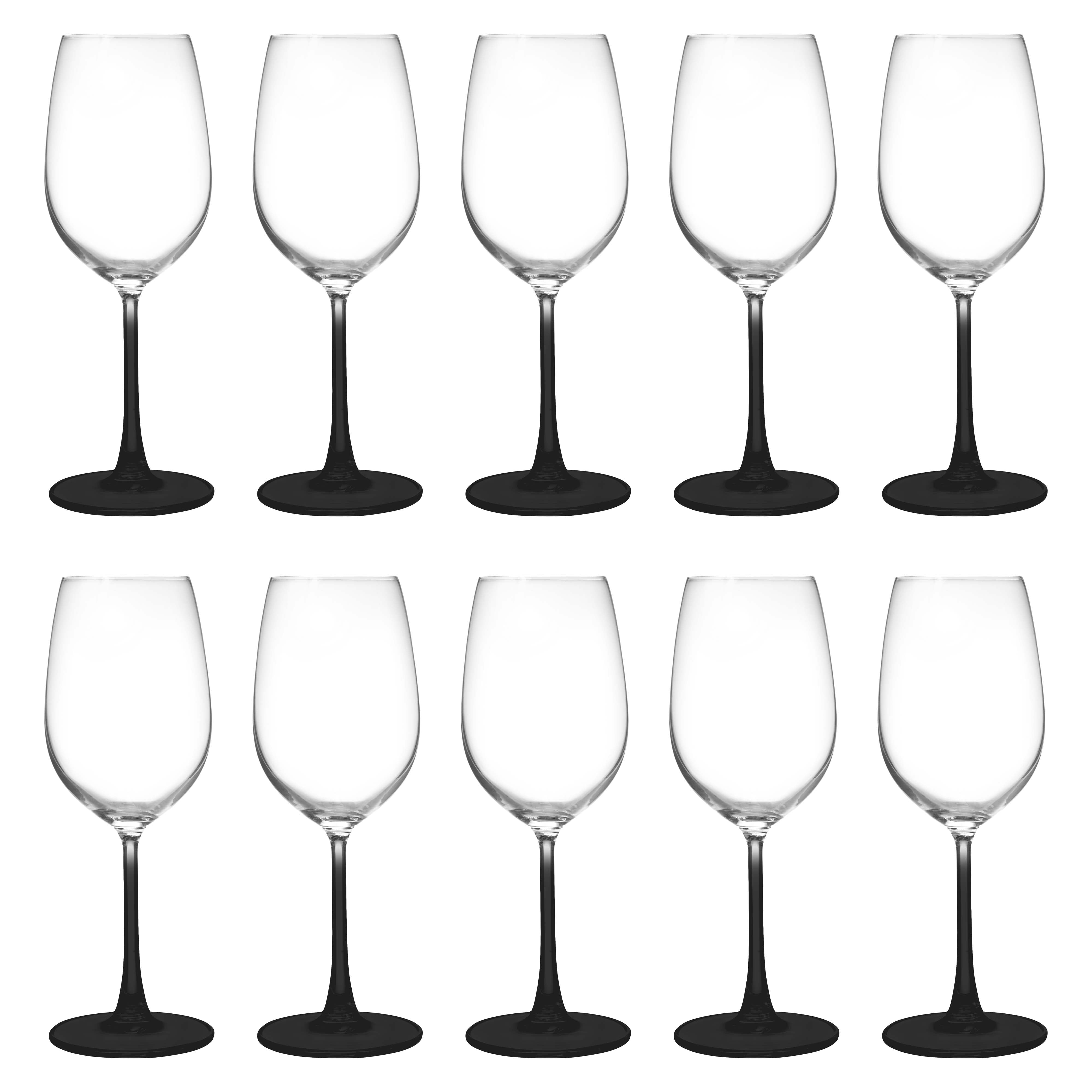 10 Crystal Wine Glasses Set, 13.25 oz. - Elegant, Lightweight, Barware - Black