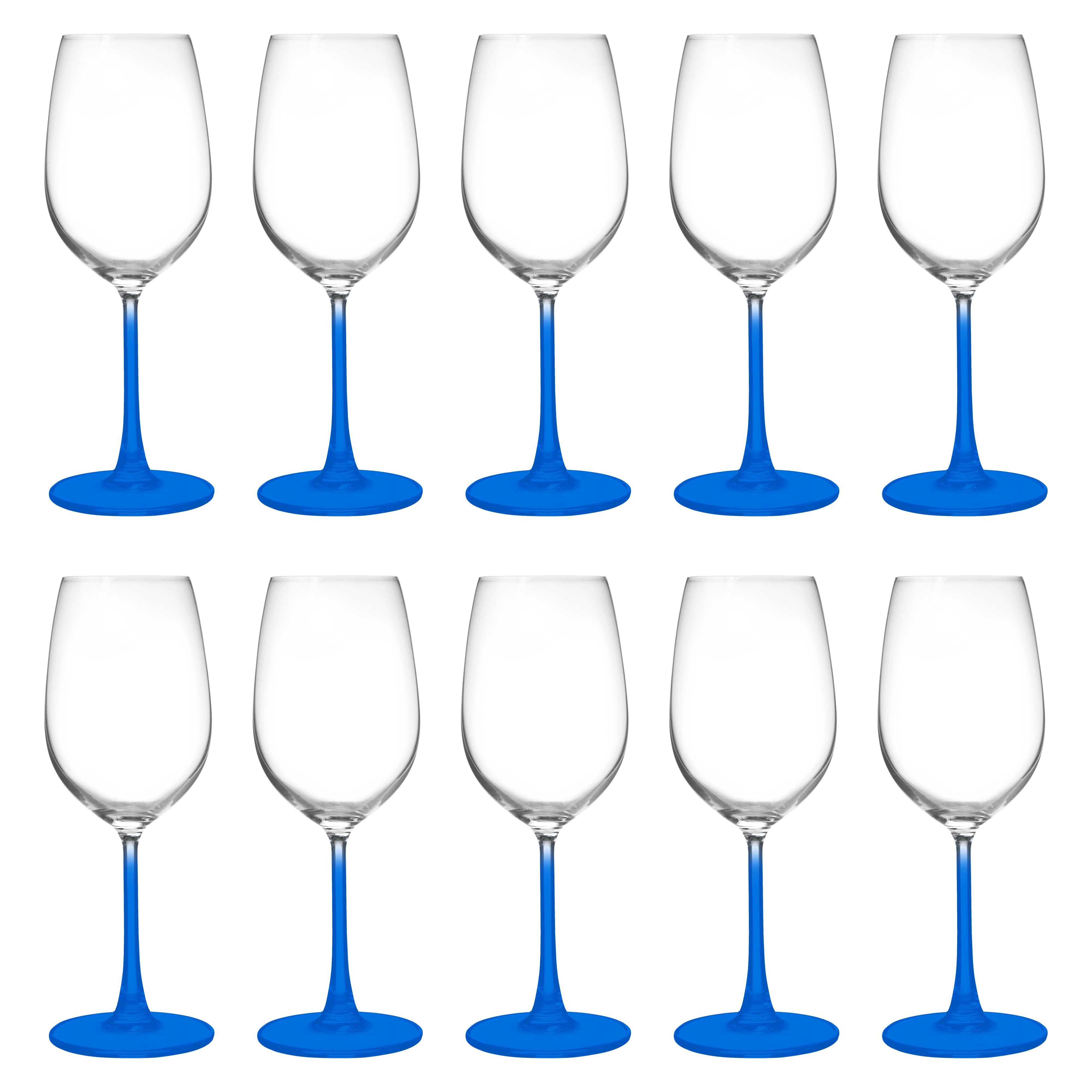10 Crystal Wine Glasses Set, 13.25 oz. - Elegant, Lightweight, Barware - Blue