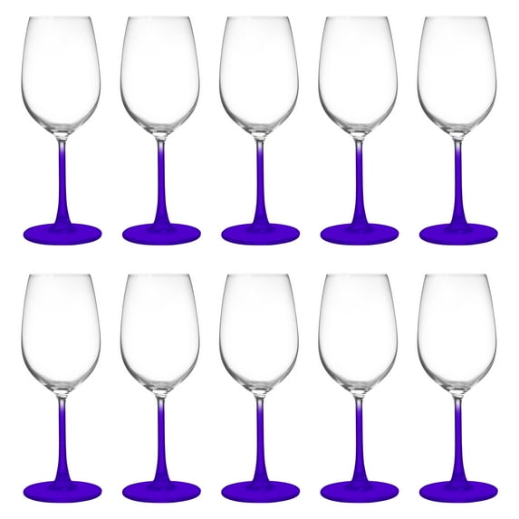 10 Crystal Wine Glasses Set, 13.25 oz. - Elegant, Lightweight, Barware - Purple