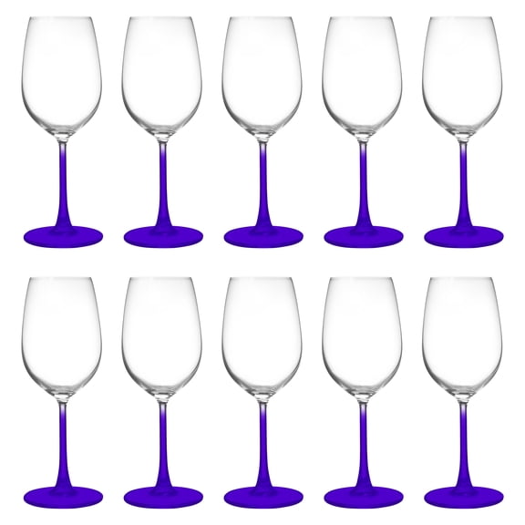 10 Crystal Wine Glasses Set, 13.25 oz. - Elegant, Lightweight, Barware - Purple