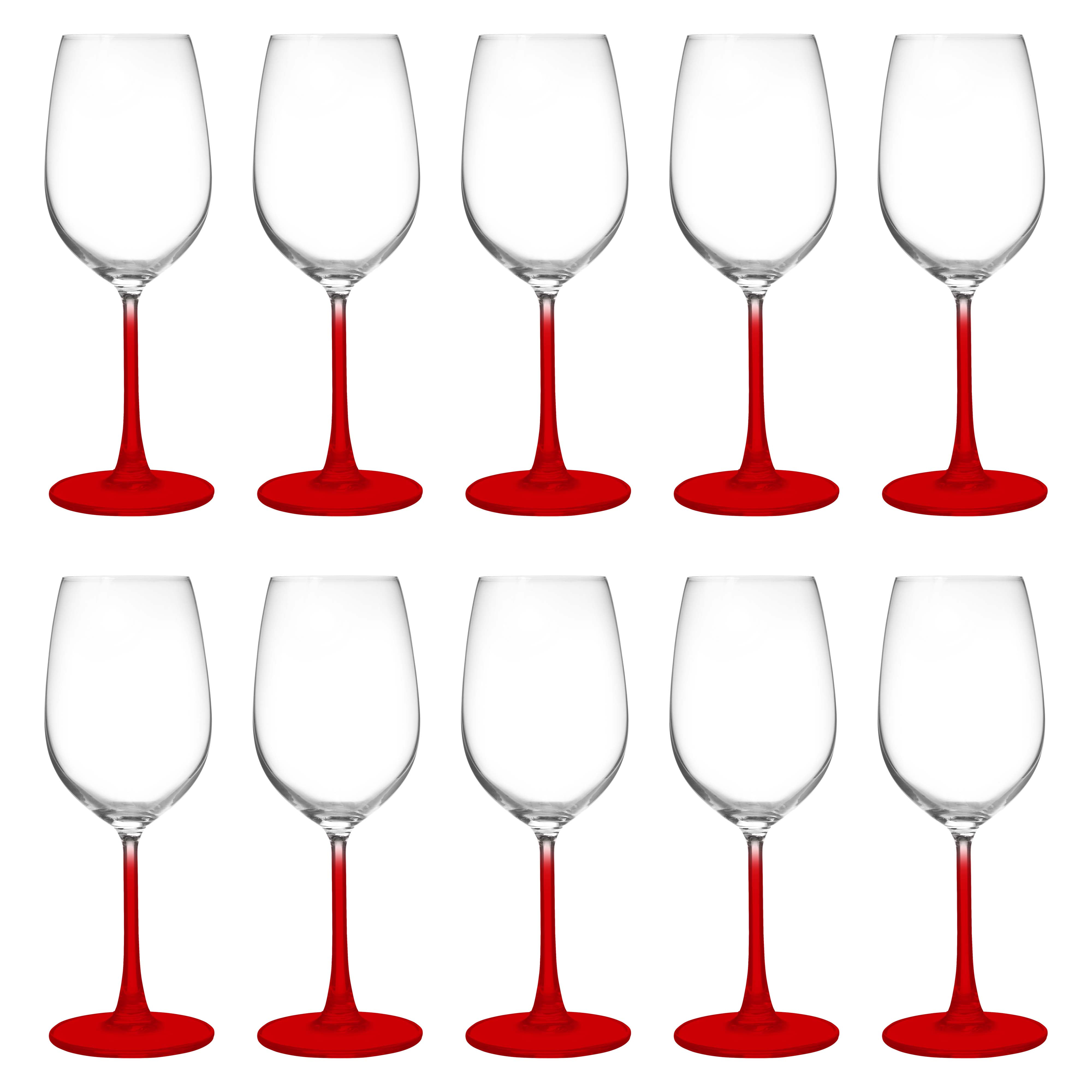 10 Crystal Wine Glasses Set, 13.25 oz. - Elegant, Lightweight, Barware - Red