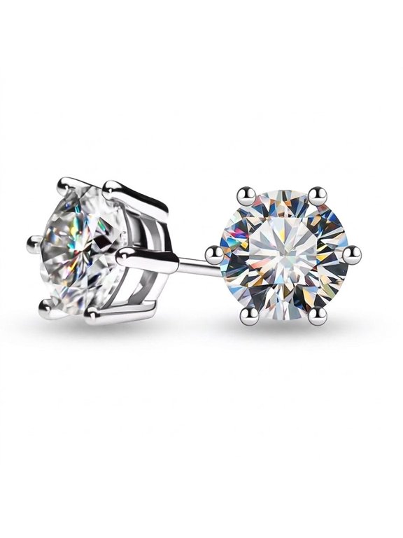 10 Ct Certified Round Cut White Moissanite Solitaire Studs Gold Vermeil Gold Vermeil