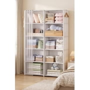10-Cube Portable Storage Organizer, 6-Tier Wardrobe with Dust-Proof Cover, Heavy Duty Garment Shelf Bookcase Portable Closet