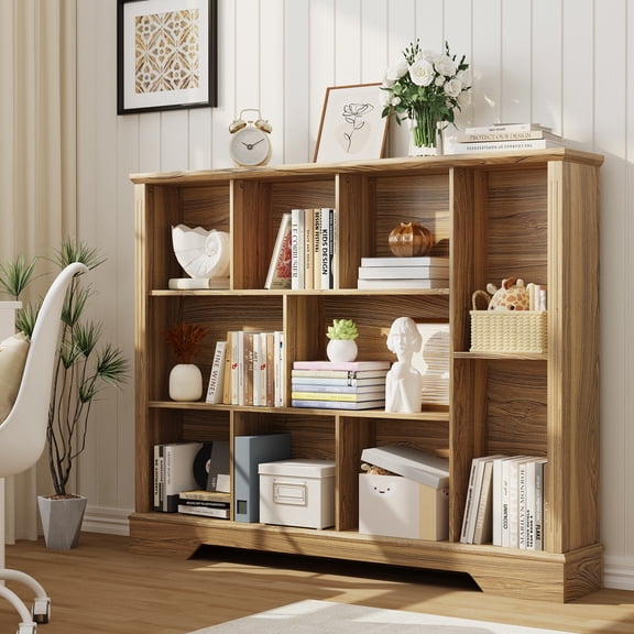 VIVIDWOOD Farmhouse 10-Cube Storage Organizer with Adjustable Shelf – Rustic Brown