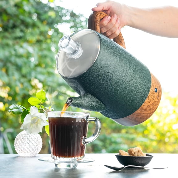 10 Cup Electric Percolator Coffee Pot Stainless Steel Keep Warm Function Removable Basket for Home Office Shiny Green