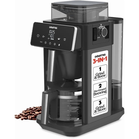 10 Cup Grind & Brew Coffee Maker - Built-In Burr Grinder, 3 Brew Strengths, Programmable Digital Display, Pause & Serve, Keep Warm, Auto Shut Off, Black