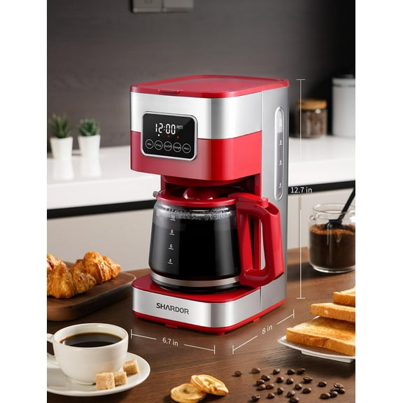 10-Cup Programmable Coffee Maker, Red