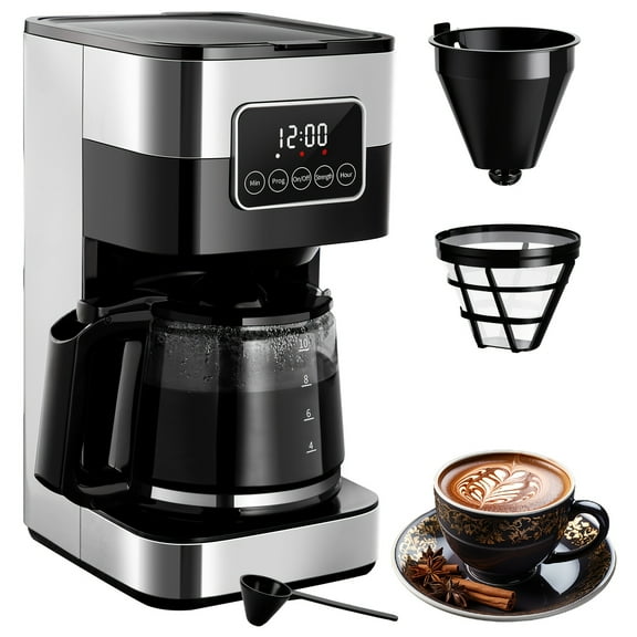 10-Cup Programmable Drip Coffee Machine Featuring a Touch-Screen, Pause & Serve Function, Made of Stainless Steel in Black Color