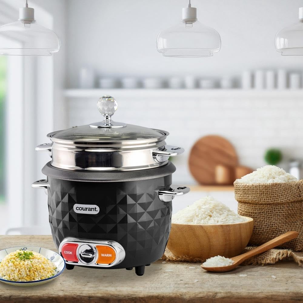 10-Cup Rice Cooker and Steamer with One-Touch Operation, Automatic  Warm Function,  Accents, Black