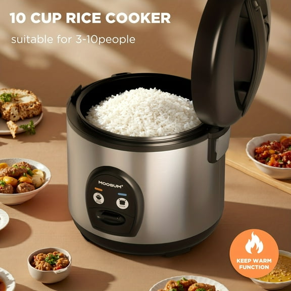 10-Cup Uncooked 20-Cup Cooked Electric Rice Cooker with Steamer and Auto Warmer, Stainless Steel Sushi Rice Maker, One-Touch Operation, 800W Fast Cooker for Asian Cuisine,Soup, Porridge, Multi-Cooker