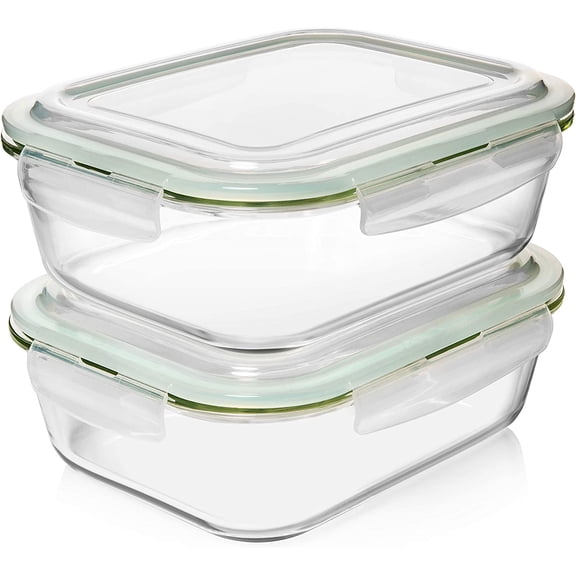 10 Cups/ 80 Oz 4 Pc (Set of 2) Glass Food Storage Containers with Airtight Locking Lids-For Storing & Serving Food. BPA Free & Leak Proof - Microwave, Dishwasher, Fridge, Freezer and Oven Safe