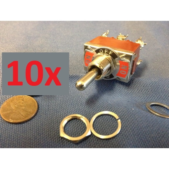 10 DPDT Momentary-Off-Momentary ON/OFF/ON Toggle Switches 15A 1/2"