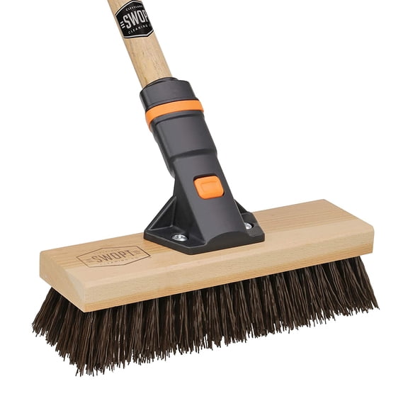 10" Deck Brush with 60" Wooden Handle - Interchangeable Cleaning System for Indoor and Outdoor Use