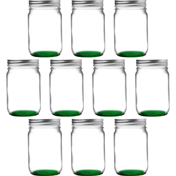 10 Decorating Mason Jars Set, 12 oz. - Canning, Aluminum Lid - Green