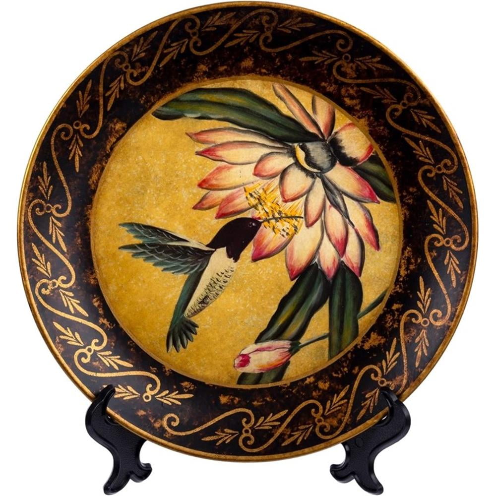 10" Multicolor Hand-Painted Porcelain Decorative Plate with Stand