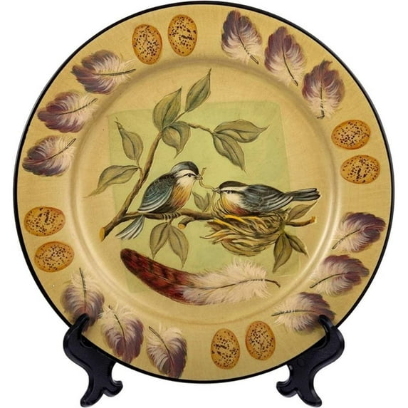 10" Decorative Flower Hand-Plainted Porcelain Plate with Stand Multicolor