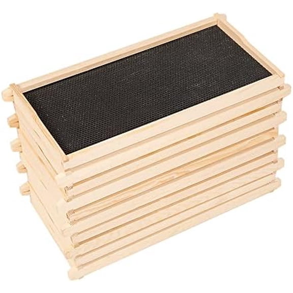 10- Deep Brood Box Wooden Beehive Frames and Beeswax Dipped Foundations for Beekeeping (Unassembled)