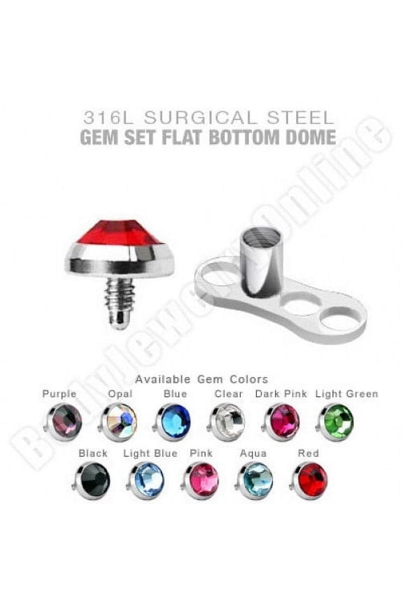 10 Dermal Anchor Tops 3mm Flat CZ Gem and 10 Titanium Dermal Anchor Bases