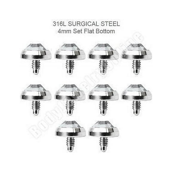10 Dermal Anchor Tops with 4mm Flat Bottom CZ Gem Set Dome 16 Gauge