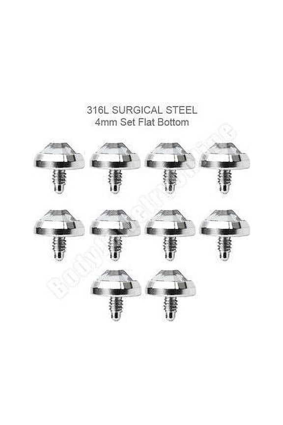 10 Dermal Anchor Tops with 4mm Flat Bottom CZ Gem Set Dome 16 Gauge