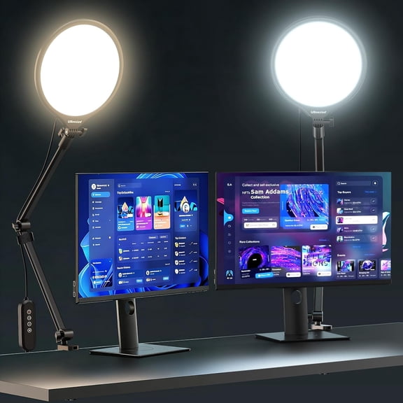 10" Desk Light with Stand, Multi-Angle Adjustable Arm with C-Clamp for Home Office, Streaming Light with Inline Control for Video Conference, Podcast, Gaming, Recording, Live Streams