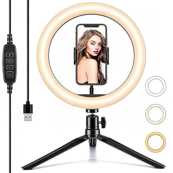10 Inch Desk Ring Light with Tripod Stand, 3 Light Modes, 11 Adjustable Brightness Levels