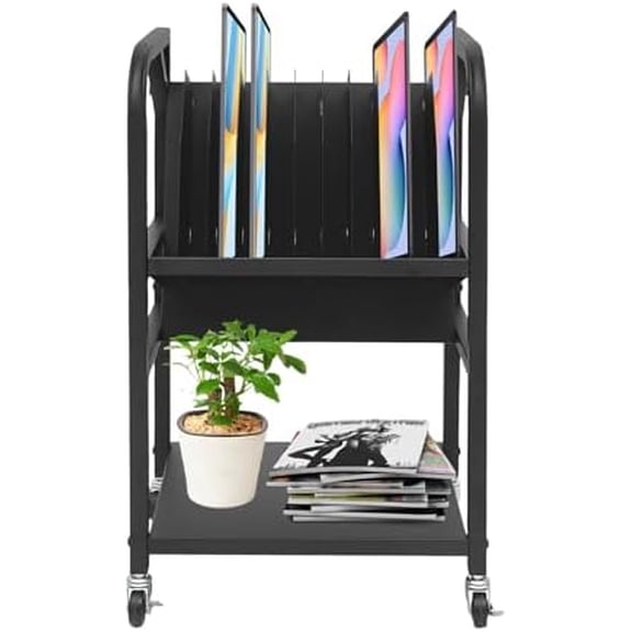 10-Device Mobile Charging Station, Open Laptop Charging Cart for Classroom - Rolling iPad Chromebook Tablet Charging Cart with Power Strip & Dividers, Portable Charging Stand for School Office