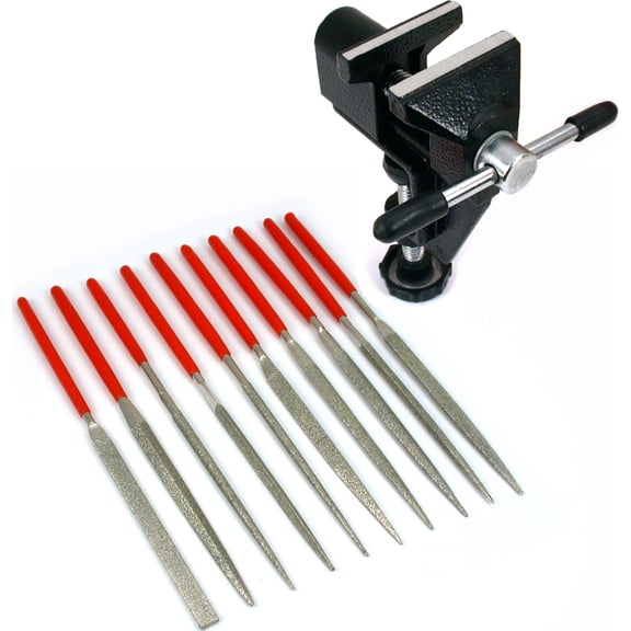 10 Diamond Coated Stainless Steel Files & Bench Vise Filing Hobby Craft Tools