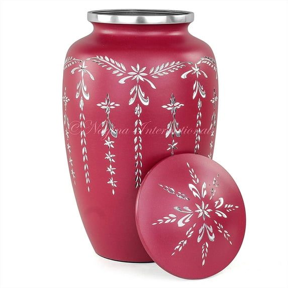 10" Diamond Green Hand Chiselled Premium XL Aluminum Cast Cremation Urn with Lid | Pet & Adults Cremation Aluminum Metal Urns (Chiselled Red)