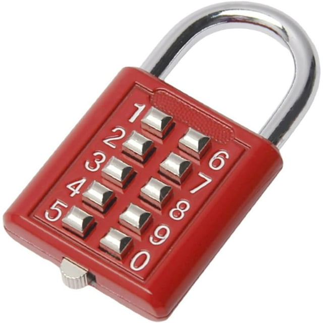 10Digit Combination Padlock, Push Button Lock Red, Zinc Alloy Luggage