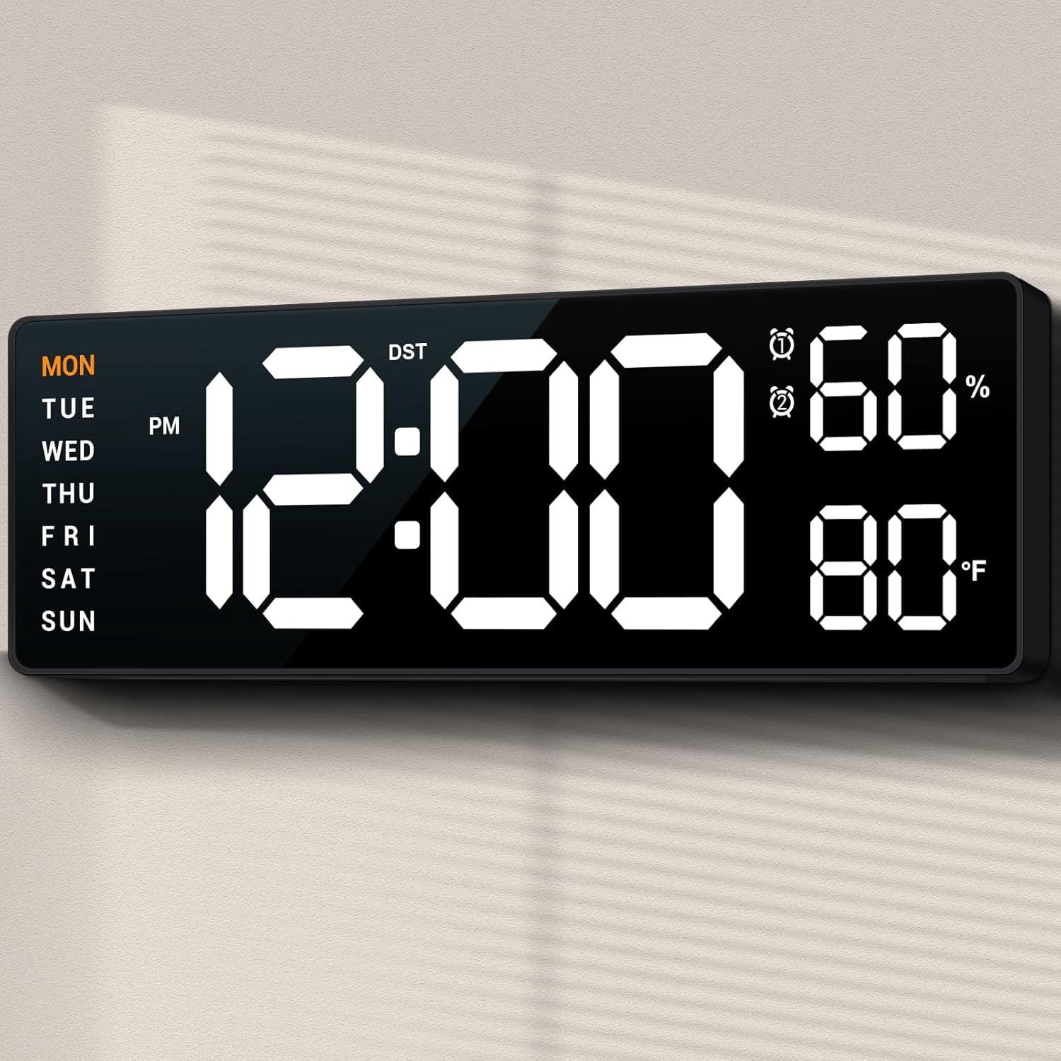 10" Digital Wall Clock: Fathers Day Birthday Gifts for Men Women, House Warming Gifts New Home Decor, Dual Alarm Wall Mount Decor Clock for Living Room Bedroom Office Desk Decor White