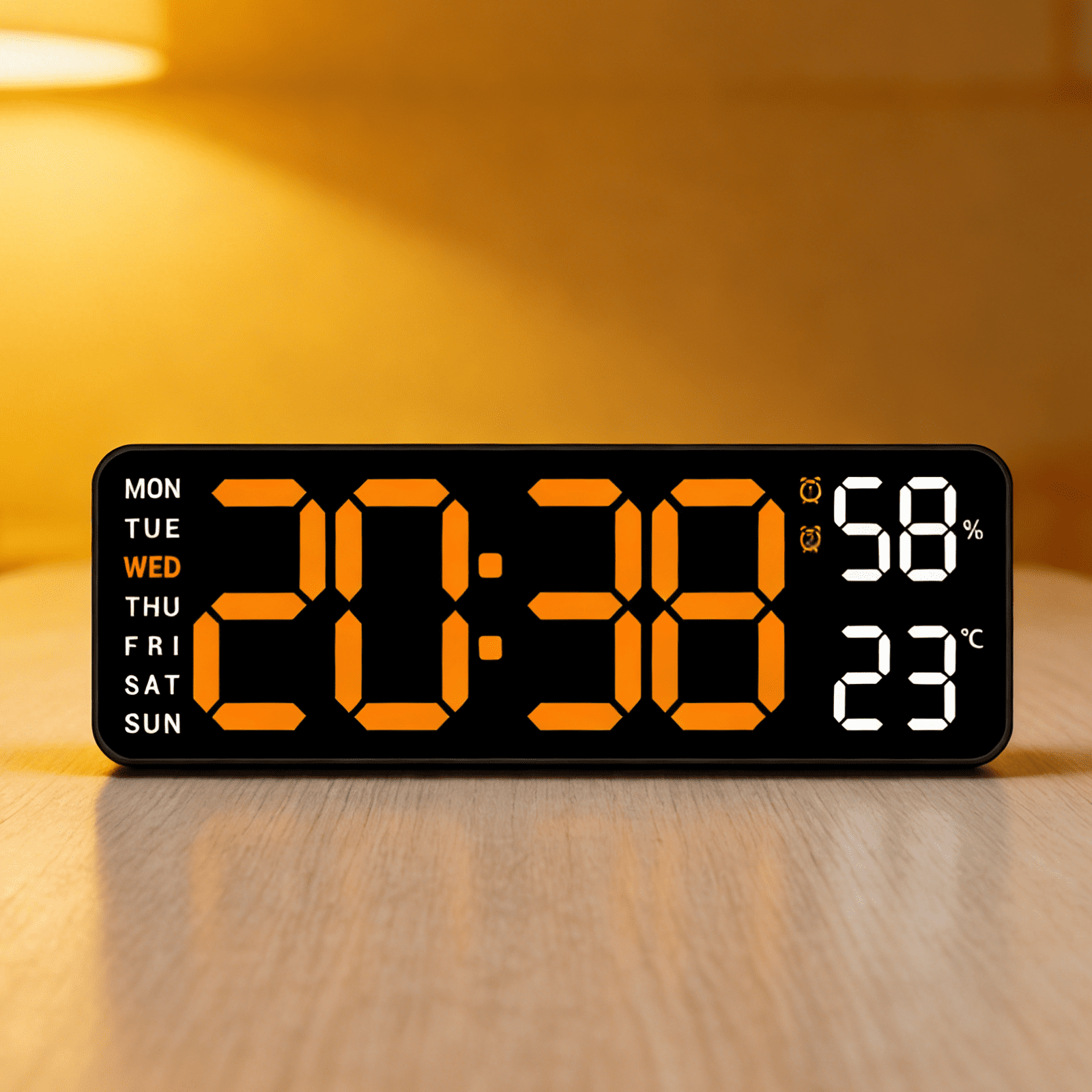 10" Digital Wall Mount Clock: Dual Alarm Wall Mount Clock with Big Led and Functions for Living Room Bedroom Office Desk Decor - Housewarming Gifts Home Wall Decor, Orange