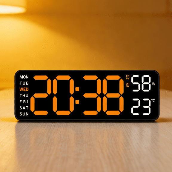 10" Digital Wall Mount Clock: Dual Alarm Wall Mount Clock with Big Led and Functions for Living Room Bedroom Office Desk Decor - Housewarming Gifts Home Wall Decor, Orange