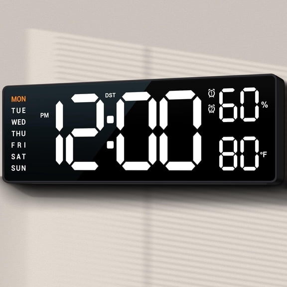 10" Digital Wall Mount Clock: Dual Alarm Wall Mount Clock with Big Led and Functions for Living Room Bedroom Office Desk Decor - Housewarming Gifts Home Wall Decor, White