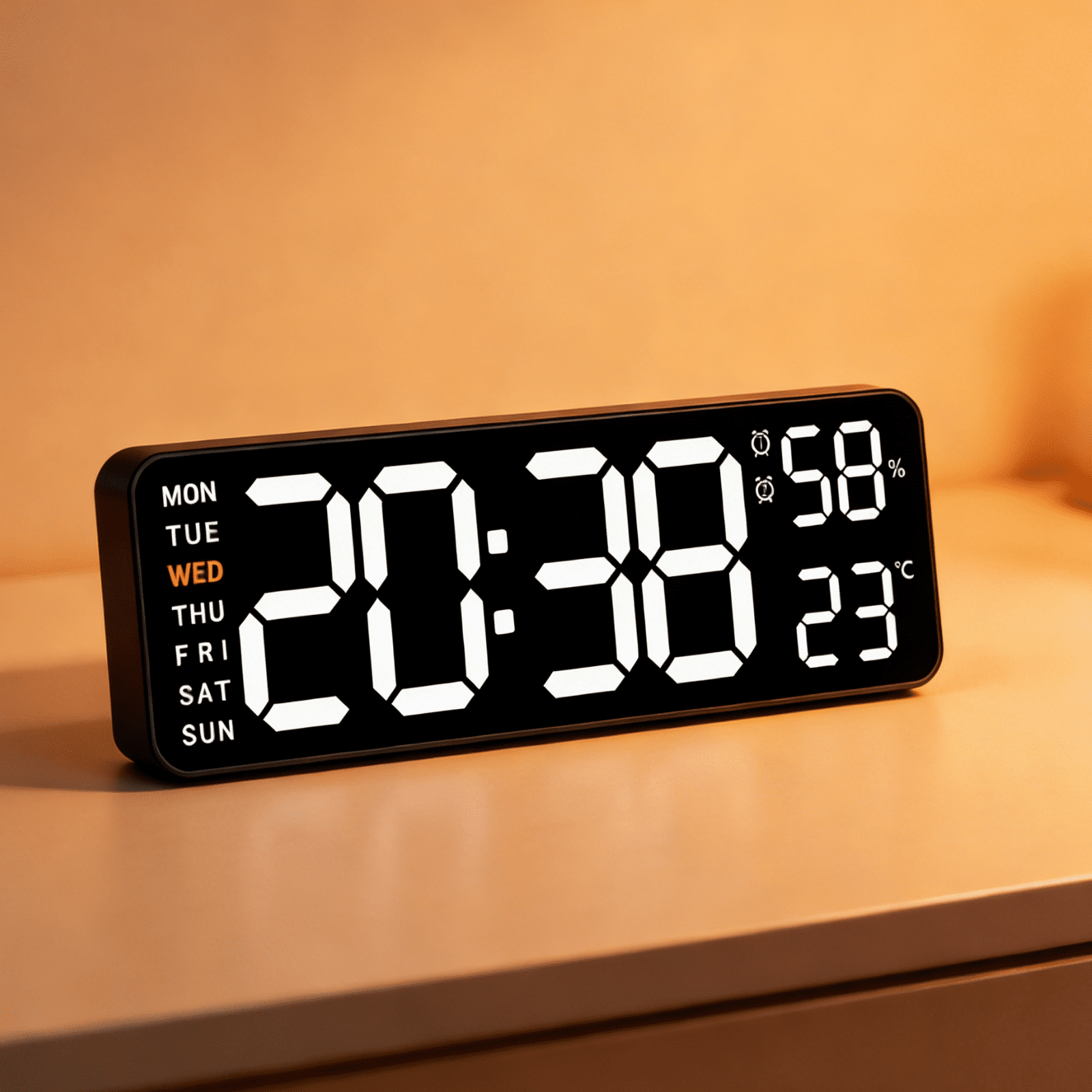 10" Digital Wall Mount Clock: Dual Alarm Wall Mount Clock with Big Led and Functions for Living Room Bedroom Office Desk Decor - Housewarming Gifts Home Wall Decor, White