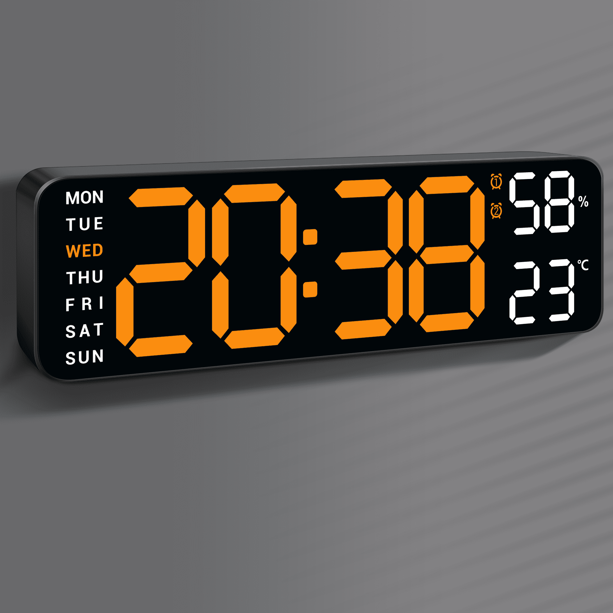 10" Digital Wall Mount Clock: Dual Alarm Wall Mount Decor Clock for Living Room Classroom Office Desk, House Warming Gifts New Home Decor, Orange
