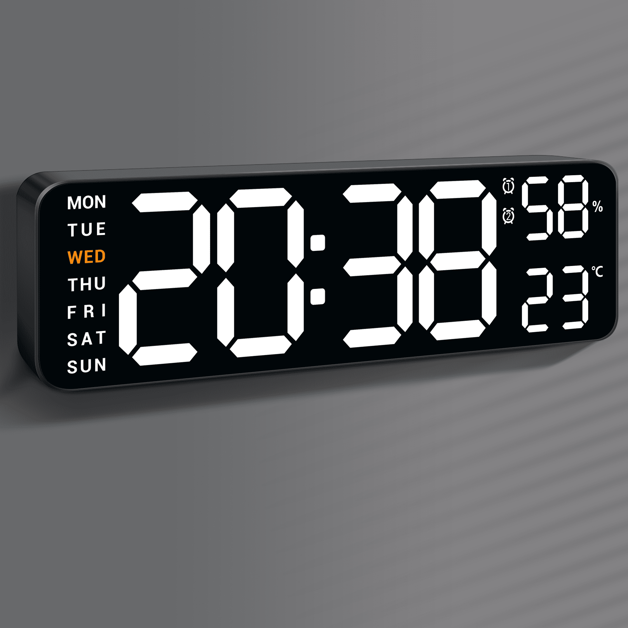 10" Digital Wall Mount Clock: Dual Alarm Wall Mount Decor Clock for Living Room Classroom Office Desk, House Warming Gifts New Home Decor, White