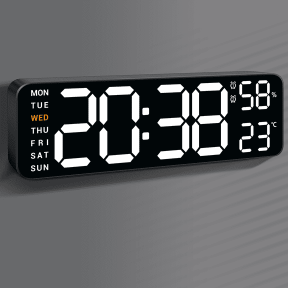 10" Digital Wall Mount Clock: Dual Alarm Wall Mount Decor Clock for Living Room Classroom Office Desk, House Warming Gifts New Home Decor, White
