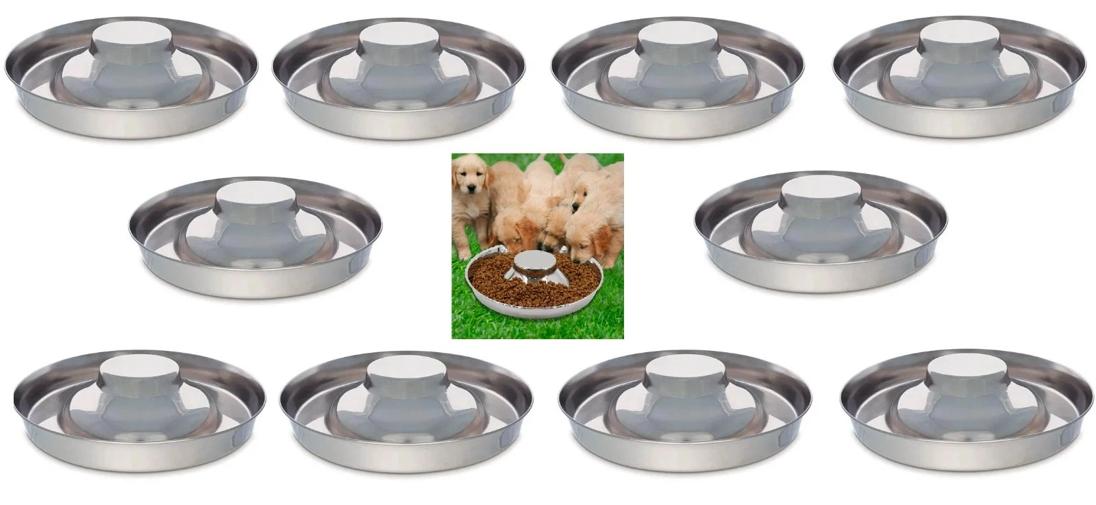 10 Dish Stainless Steel Puppy Dog Cat Slow Feeder Litter Weaning Bowl Bulk Pack (14.5 Inch)