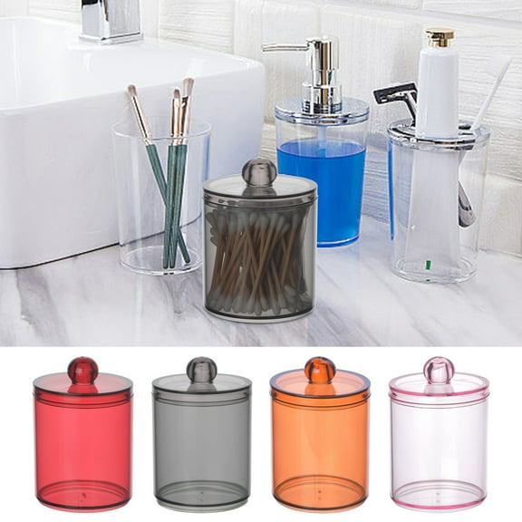 Under 10, Dispenser for Cotton Ball Cotton Swab Cotton round Pads Floss - 10oz Clear Plastic Jar Set for Bathroom Canister Storage Organization Winter Wrapping | ABS, Black, MIANHT