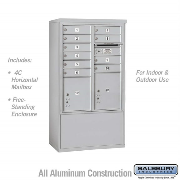 10 Door High Free-Standing 4C Horizontal Mailbox with 10 Doors and 2 Parcel Lockers in Aluminum with USPS Access