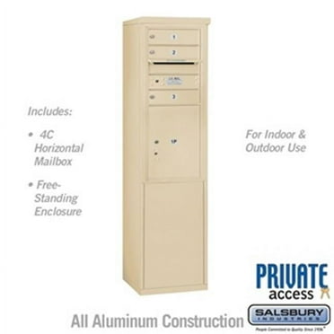 10 Door High Free-Standing 4C Horizontal Mailbox with 3 Doors and 1 Parcel Locker in Sandstone with Private Access