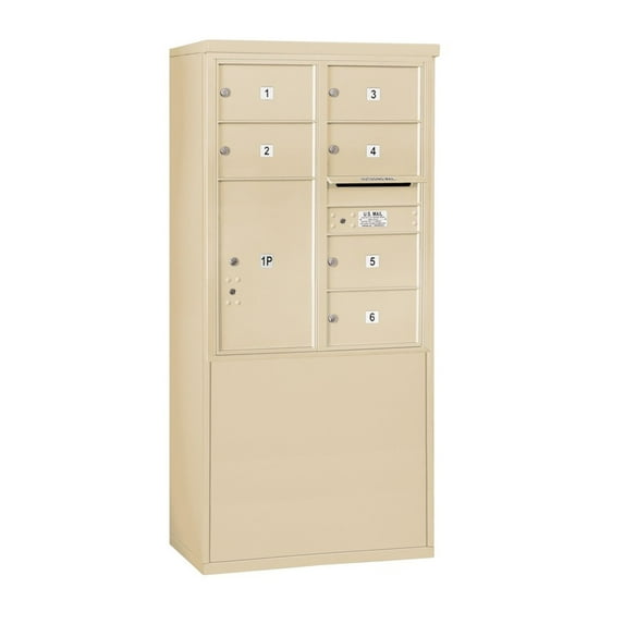 10 Door High Free-Standing 4C Horizontal Mailbox with 6 Doors and 2 Parcel Lockers in Sandstone with Private Access