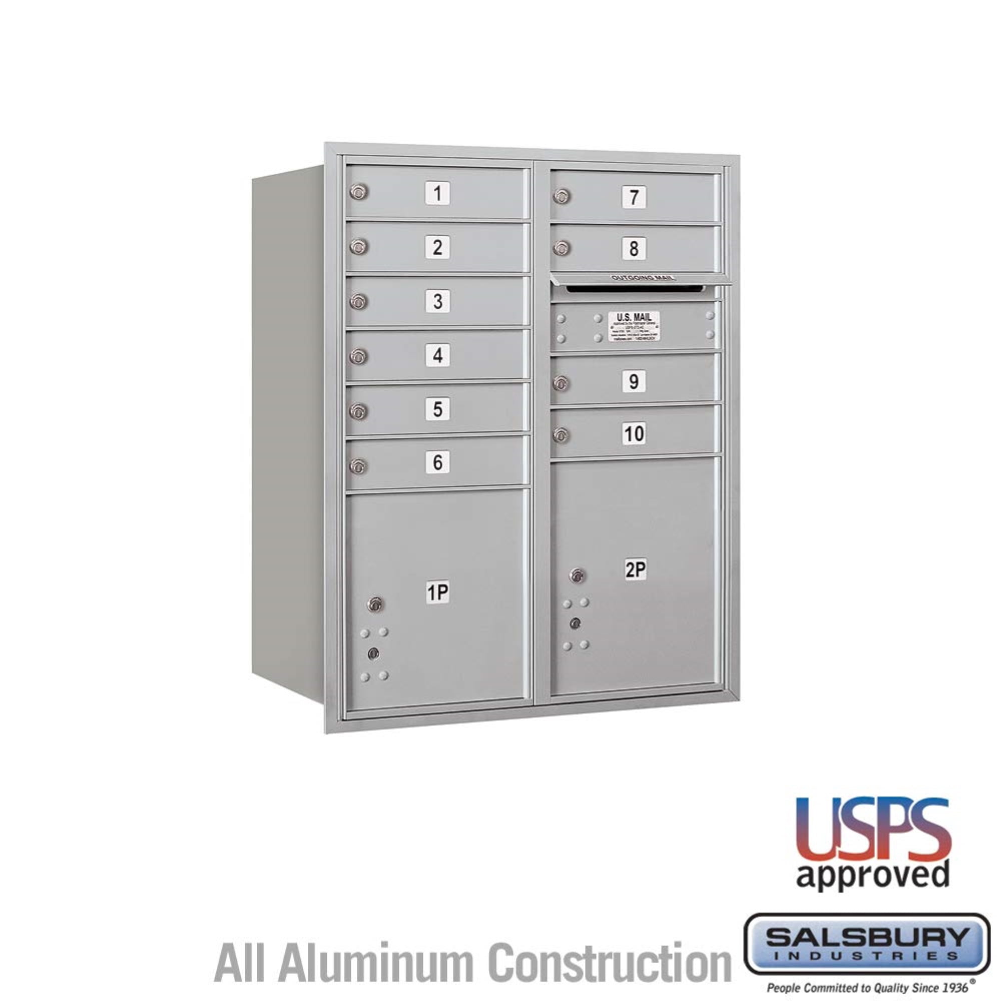 10 Door High Recessed Mounted 4C Horizontal Mailbox with 10 Doors and 2 ...