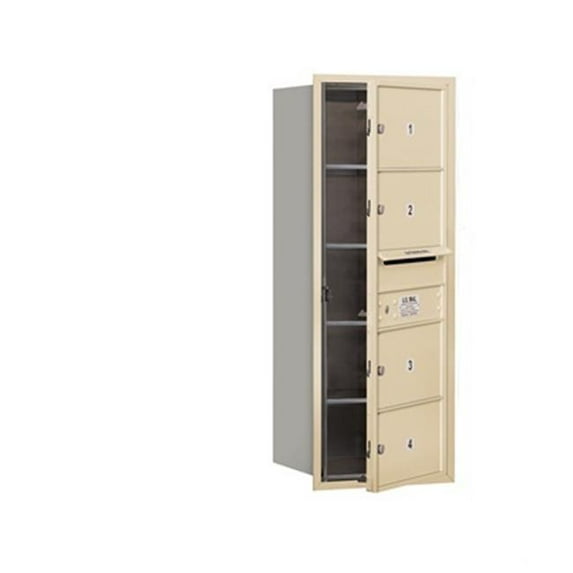 10 Door High Recessed Mounted 4C Horizontal Mailbox with 4 Doors and 1 Parcel Locker in Sandstone with Private Access - Front Loading