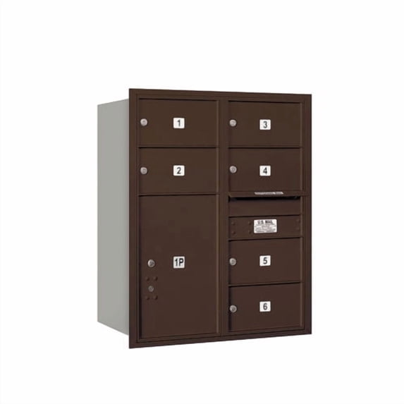 Salsbury Industries Recessed Private 8 Door Rear Load 4C Horizontal Mail Center with 1 Parcel Locker