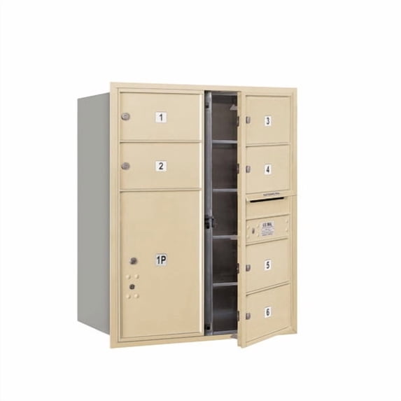 Salsbury Industries Recessed Private 8 Door Front Load 4C Horizontal Mail Center with 1 Parcel Locker